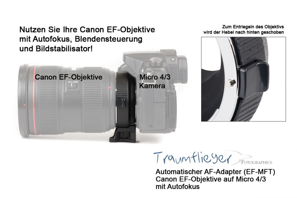 Traumflieger AF-Adapter (EF-MFT) EF auf Micro 4/3 mit schnellem Autofokus -  Traumflieger